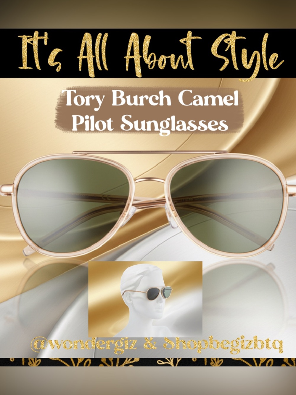 NWT Authentic Eleanor Pilot Sunglasses TY6089 Transparent Camel 57mm (Gold)